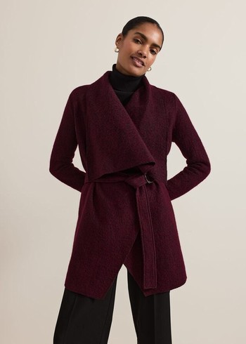 Phase Eight Lana Textured Drape Coats Burgundy Australia | BS0931472